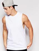 Asos Sleeveless T-shirt With Distressed Look And Dropped Armhole - White