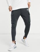 Siksilk Tonal Check Cargo Pants In Gray-grey