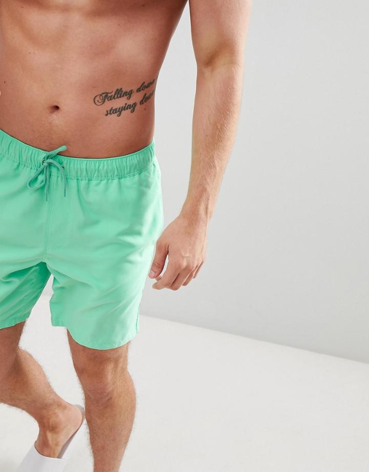 Asos Design Swim Short In Pastel Green Mid Length - Green