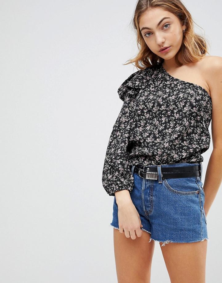 Walter Baker Micah Floral One Shoulder Blouse - Black