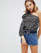Walter Baker Micah Floral One Shoulder Blouse - Black