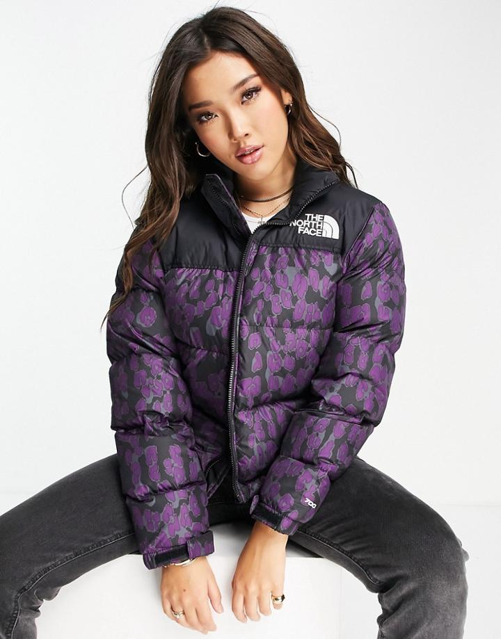 The North Face 1996 Retro Nuptse Leopard Print Jacket In Purple