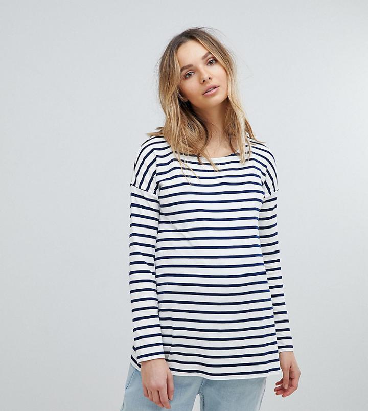 Isabella Oliver Relaxed Stripe Long Sleeve T-shirt - Navy