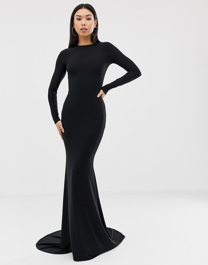 Club L Fishtail Maxi Dress In Black - Black