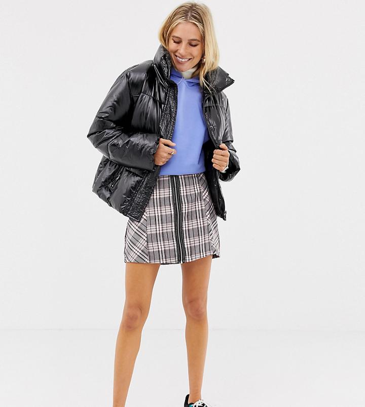 Stradivarius Check Zip Front Mini Skirt-pink