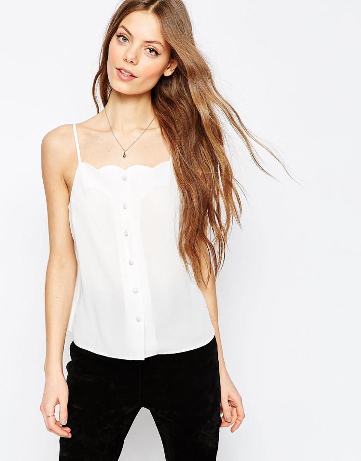 Asos Button Front Cami Top With Scallop Neck - Ivory