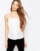 Asos Button Front Cami Top With Scallop Neck - Ivory