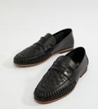 Asos Design Wide Fit Loafers In Woven Black Leather - Black