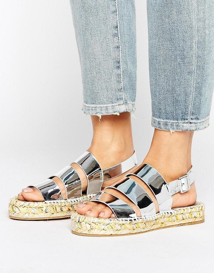 Asos Jinessa Metallic Espadrille Sandals - Silver