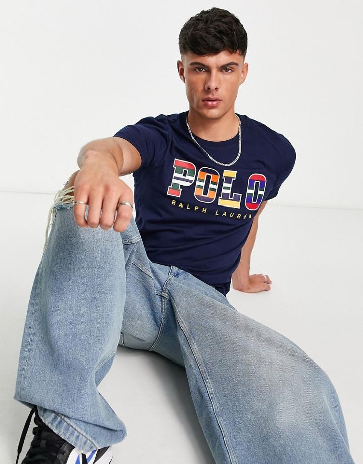Polo Ralph Lauren T-shirt With Stripe Applique Logo In Navy
