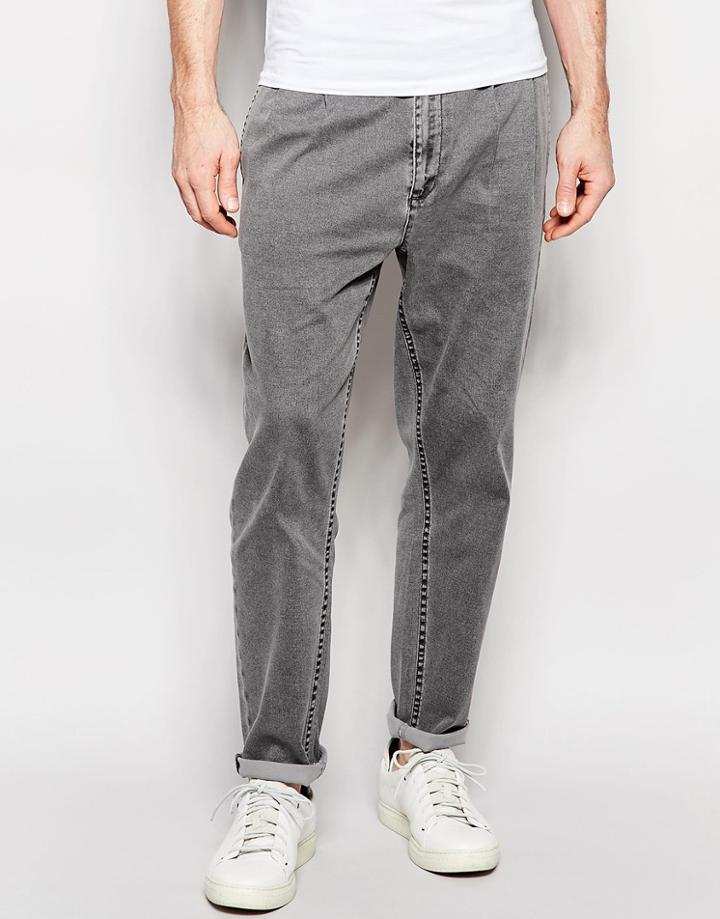 Asos Straight Leg Jeans With Double Pleat Front - Mid Gray