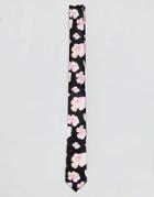 Asos Slim Tie In Black And Pink Flower Print - Black