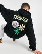 New Love Club Twisted Backprint Hoodie In Black