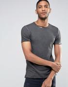 Asos Muscle T-shirt With Pigment Dye And Disconnected Neck Detail - Black
