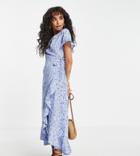 Vero Moda Petite Wrap Front Maxi Tea Dress In Blue Floral-pink