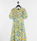 Influence Petite Midi Tea Dress In Yellow Floral-multi