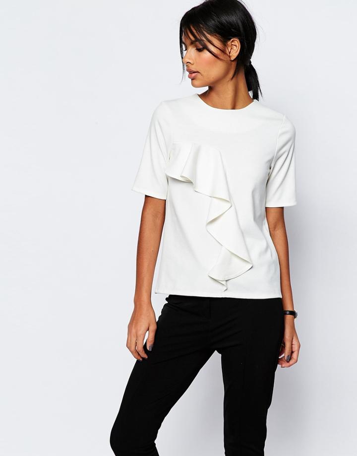 Asos The Ponte Top With Ruffle Detail - Ivory
