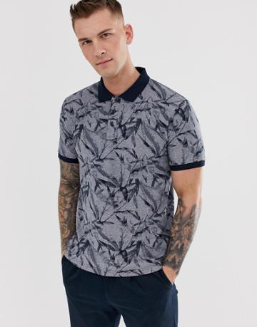 Celio Polo With Leaf Print In Navy - Navy