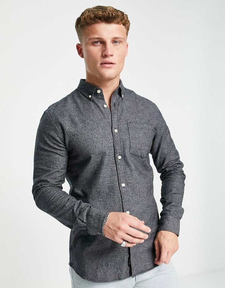 Only & Sons Brushed Shirt With Button Down Collar In Dark Gray-black