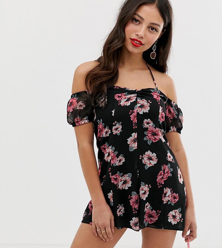 Asos Design Petite Swing Romper In Vintage Rose-multi
