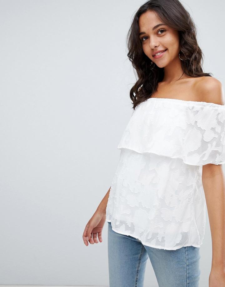 Vila Jacquard Floral Cold Shoulder Top - White