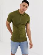 Asos Design Muscle Fit Polo In Jersey In Green