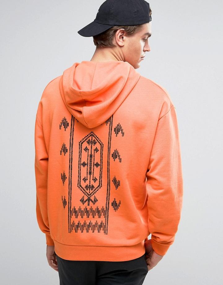 Asos Oversized Hoodie With Geo-tribal Print - Orange