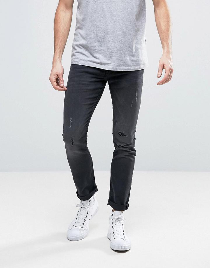Burton Menswear Super Skinny Rip & Repair Jeans - Black