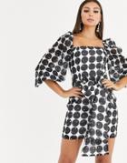 Talulah Honeycomb Graphic Print Tie Waist Dress-multi
