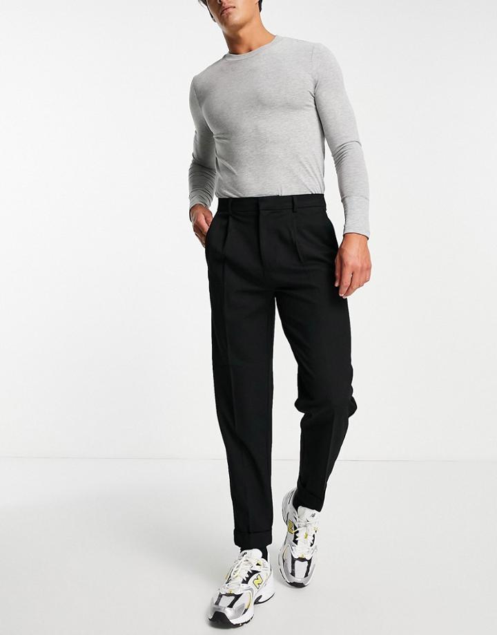 River Island Tapered Twill Pants In Black