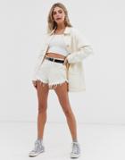 Pull & Bear Raw Hem Denim Shorts Two-piece In Beige - Beige