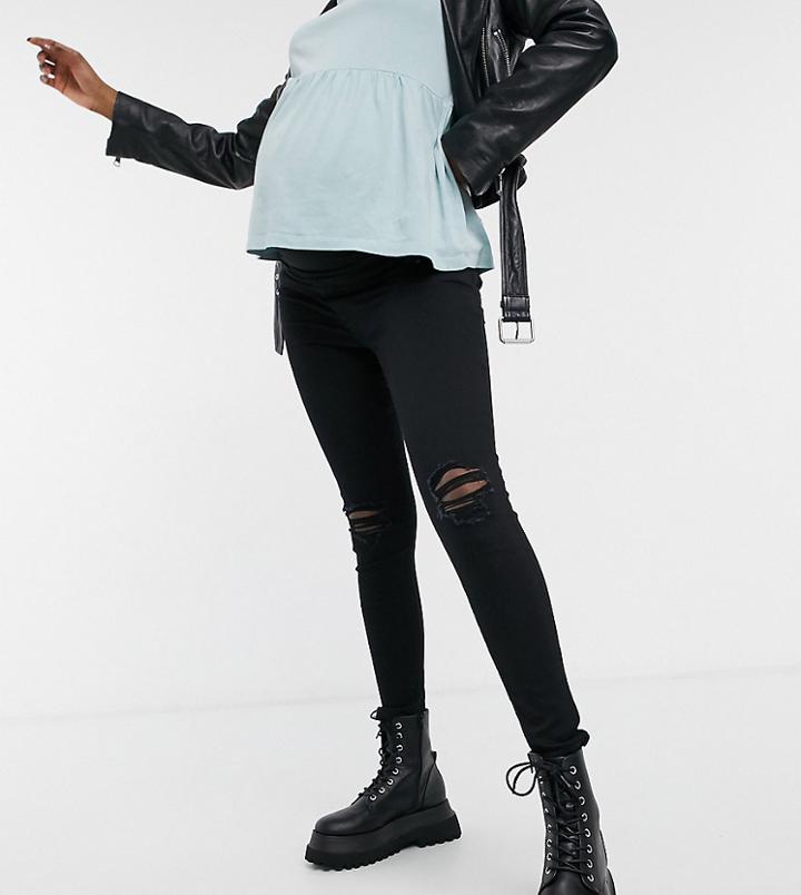 New Look Maternity Knee Rip Jeggings In Black