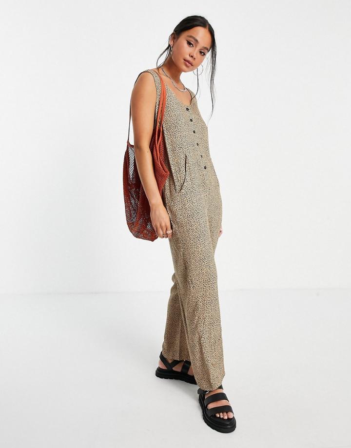 Asos Design Minimal Button Front Overalls In Leopard Print-multi