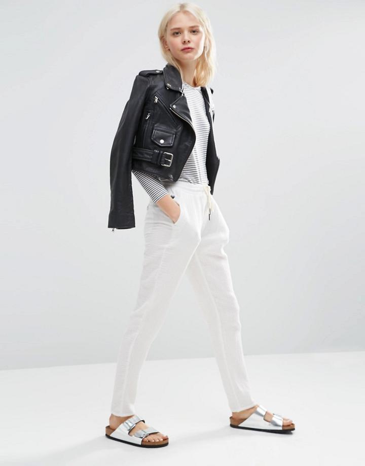 Asos Textured Casual Peg Pants With Draw Cord - White