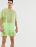 Asos Design Festival Two-piece Oversized T-shirt In Transparent Fabric In Green - Green