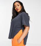 Asos Design Curve T-shirt With Curved Hem And Side Splits In Washed Black