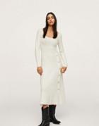 Mango Vutton Detail Knitted Midi Dress In White