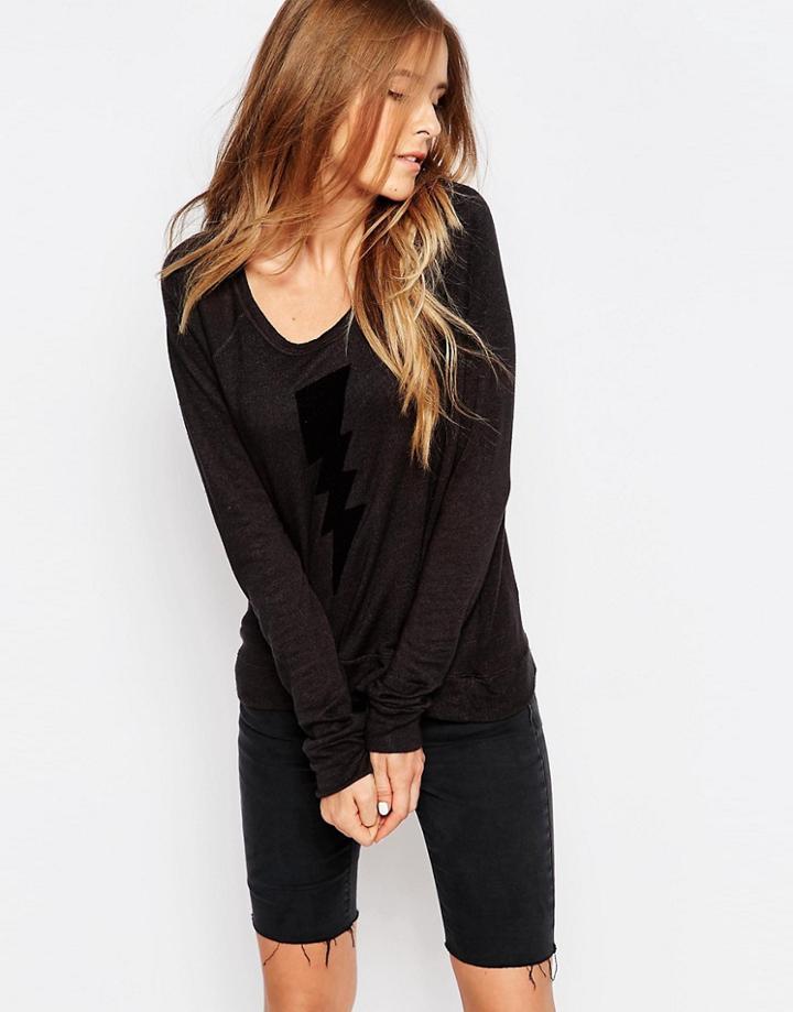 Sundry Printed Cropped Pullover - Vintage Black