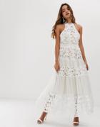 Forever U High Neck Lace Paneled Dress - White