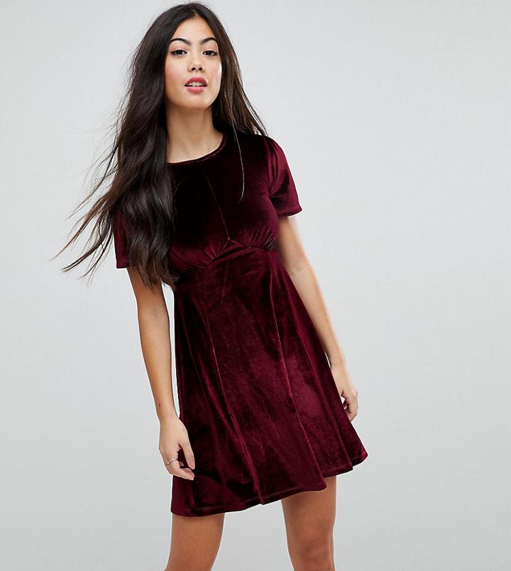 Asos Petite Velvet Ultimate Mini Tea Dress - Red