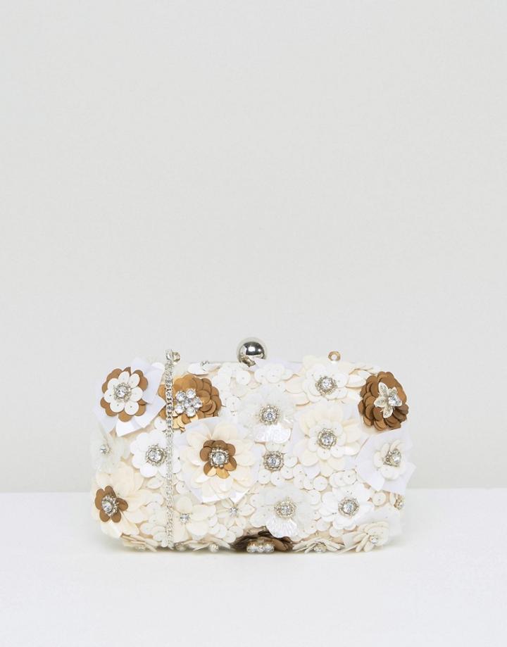 True Decadence 3d Flower Oval Hard Clutch Bag - White