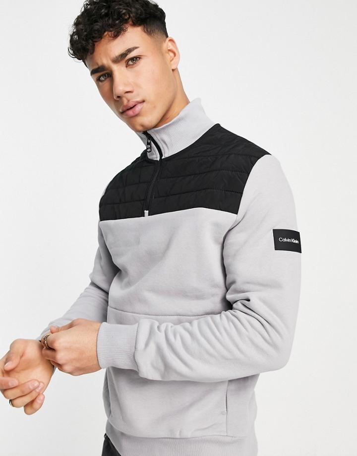 Calvin Klein Technical Hybrid Half Zip Sweatshirt In Gray