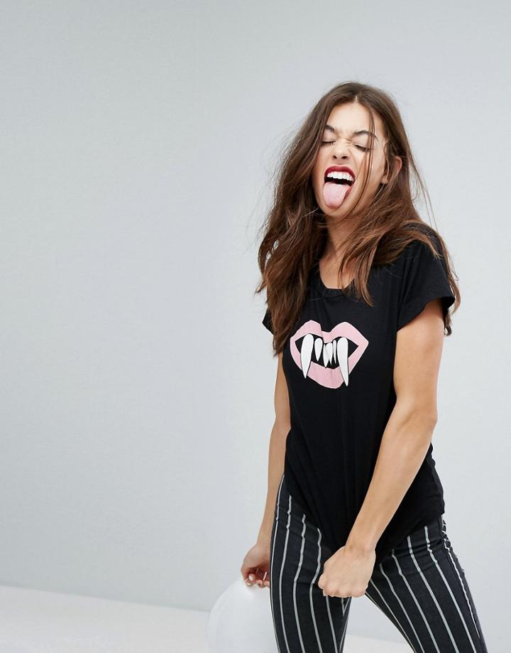 Wildfox Halloween Fangs T Shirt - Black