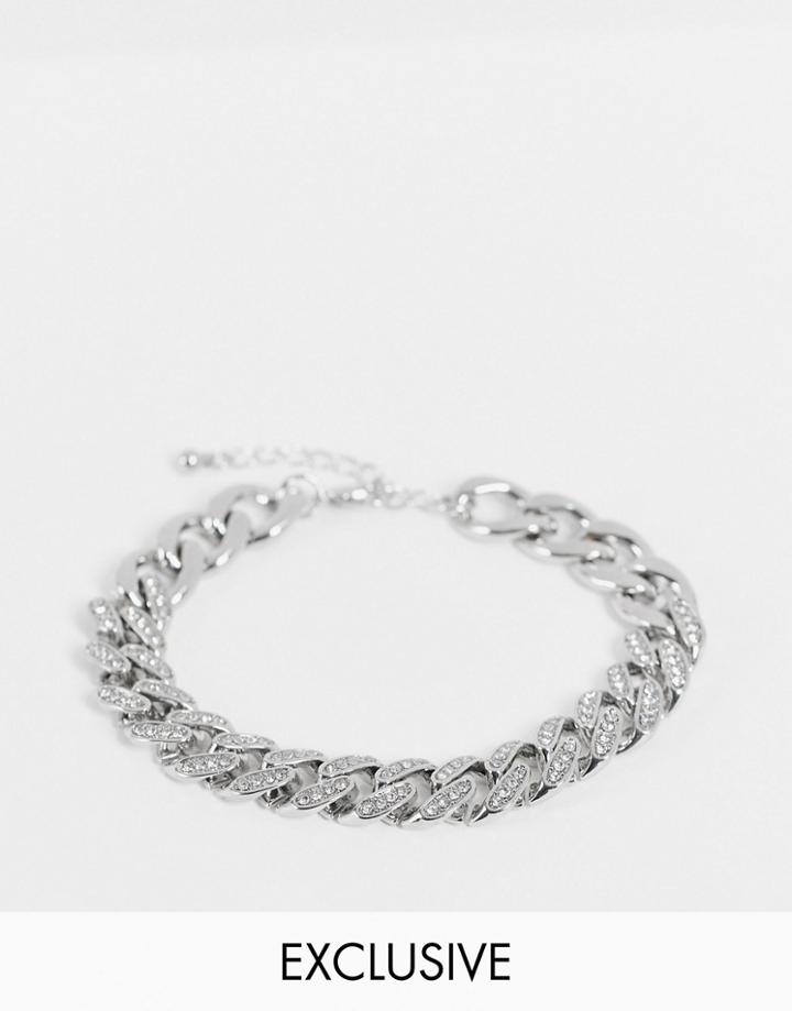 Reclaimed Vintage Inspired Chunky Chain Bracelet With Crystals In Silver