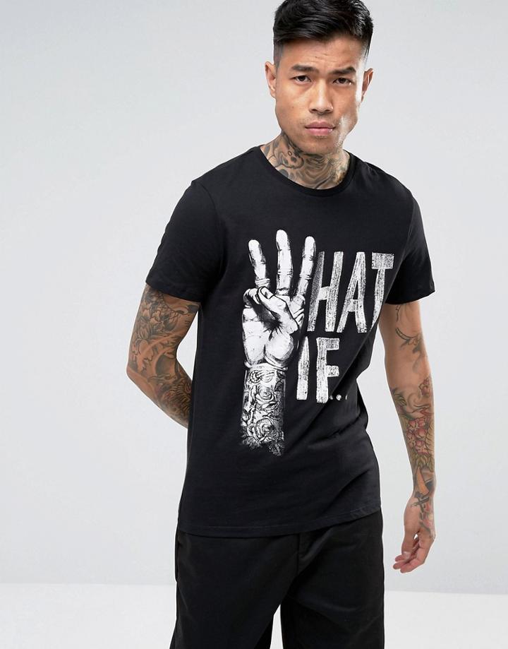 Bershka What If Print T-shirt In Black - Black