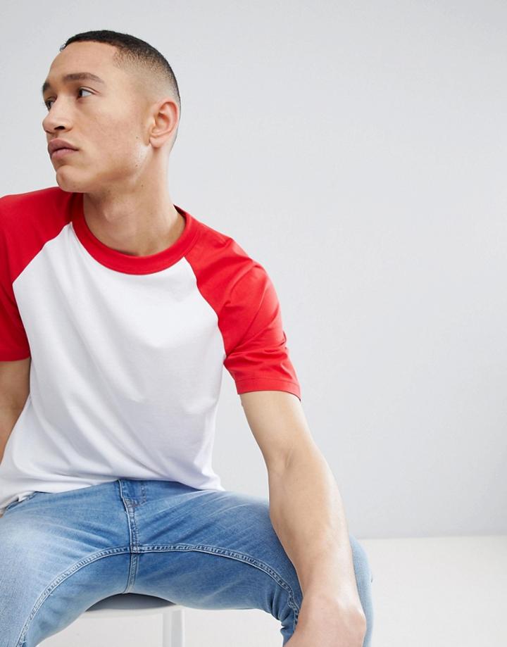 Mango Man Raglan T-shirt In Red - Red