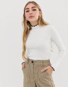 Miss Selfridge Contrast Scallop Edge Sweater In Cream - Cream