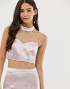 Dolly & Delicious Halterneck Mesh And Satin Top Two-piece In Pink - Pink