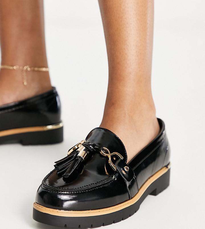 Truffle Collection Wide Fit Chunky Tassle Loafers In Black