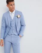 Asos Design Wedding Skinny Suit Jacket In Stretch Cotton In Dusky Blue - Blue